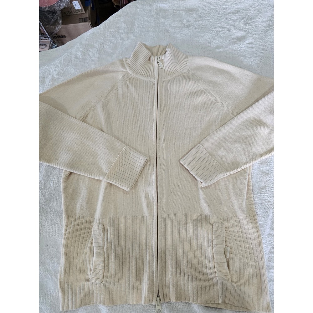 Vintage Heavyweight Cream Double Zip Cardigan Sweater - Size Small / S